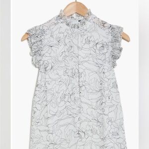T Tahari Floral Ruffle Sleeve Blouse - White